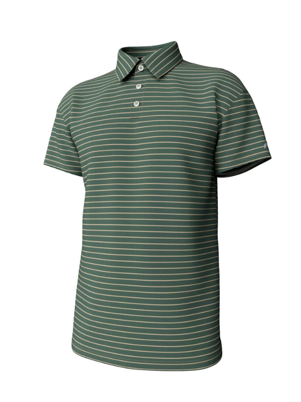 Horizen Stripe Performance Polo in Duck Green & Sandstone By Southern Point Co.