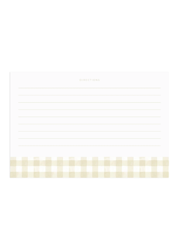 Beige Gingham Recipe Cards - Set of 50