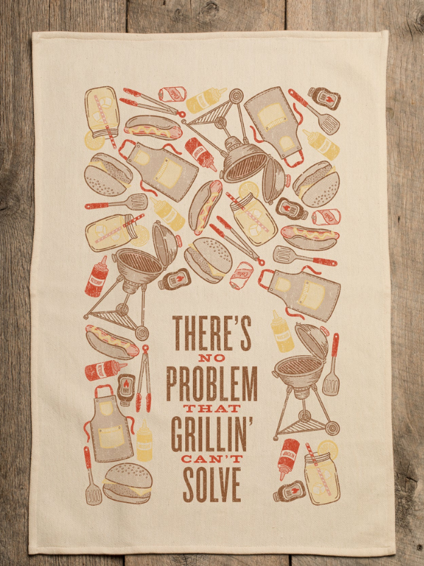 There's No Problem That Grillin' Can't Solve Tea Towel
