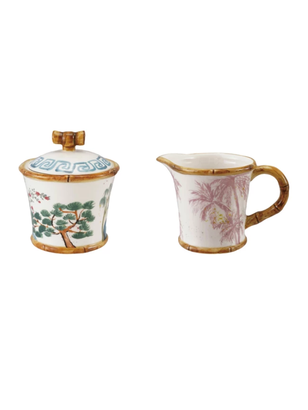 Hand-Painted Stoneware Cream & Sugar Pot with Lid