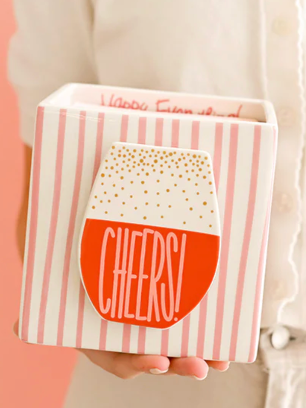 Pink Skinny Stripe Medium Mini Nesting Cube By Happy Everything