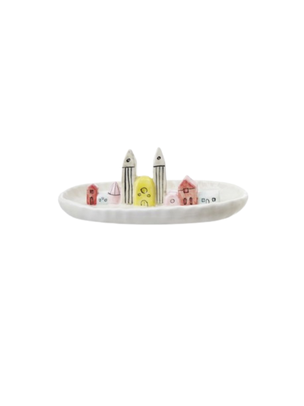 Oval City Skyline Stoneware Jewelry Dish