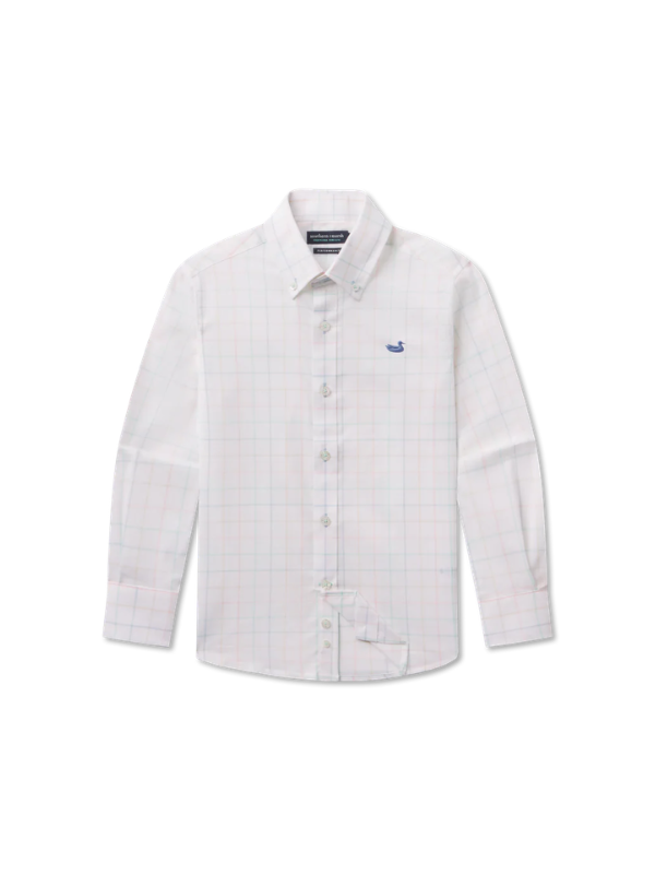 Lockhart Windowpane Performance Dress Shirt in Light Blue & Mint By Southern Marsh