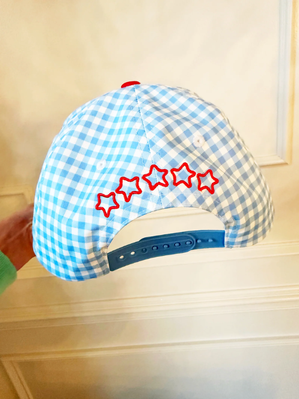 Loves Jesus & America Too Blue Gingham Hat