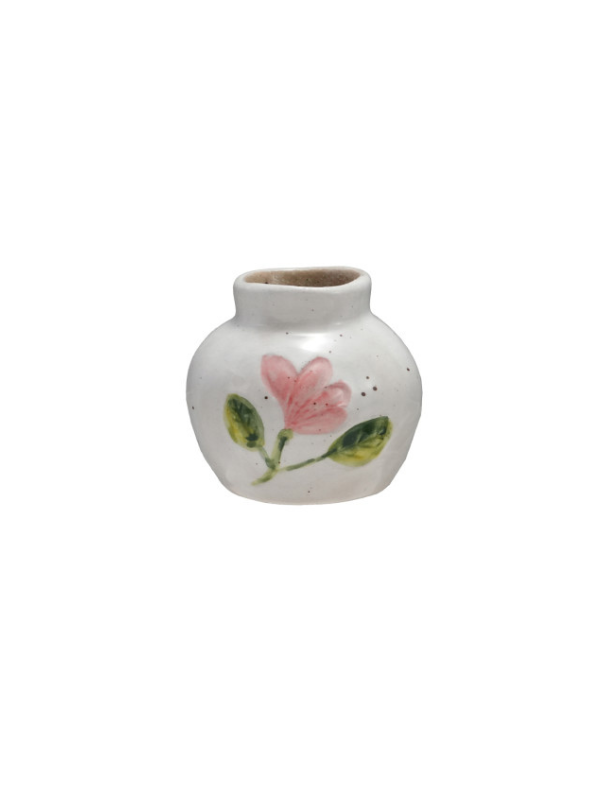 Hand-Painted Stoneware Vase with Flowers