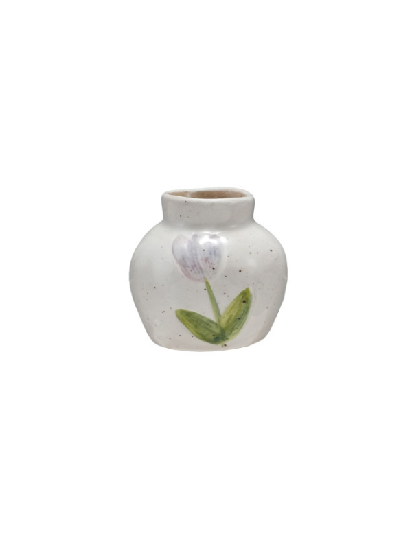 Hand-Painted Stoneware Vase with Flowers