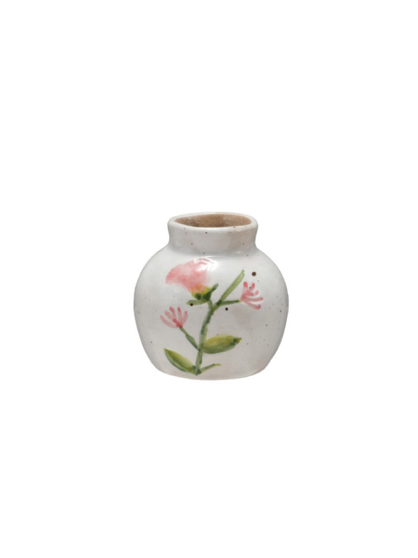 Hand-Painted Stoneware Vase with Flowers