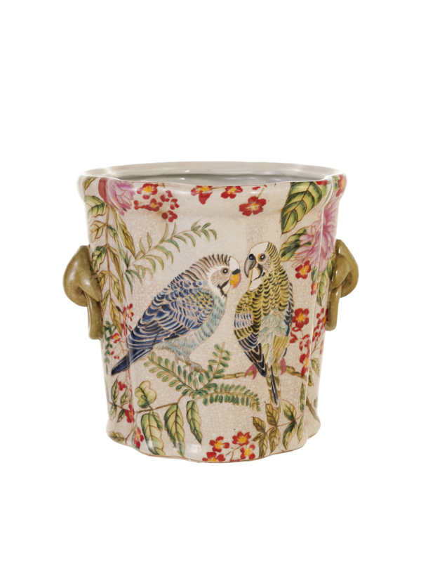 Hand-Painted Stoneware Planter/Vase With Handles