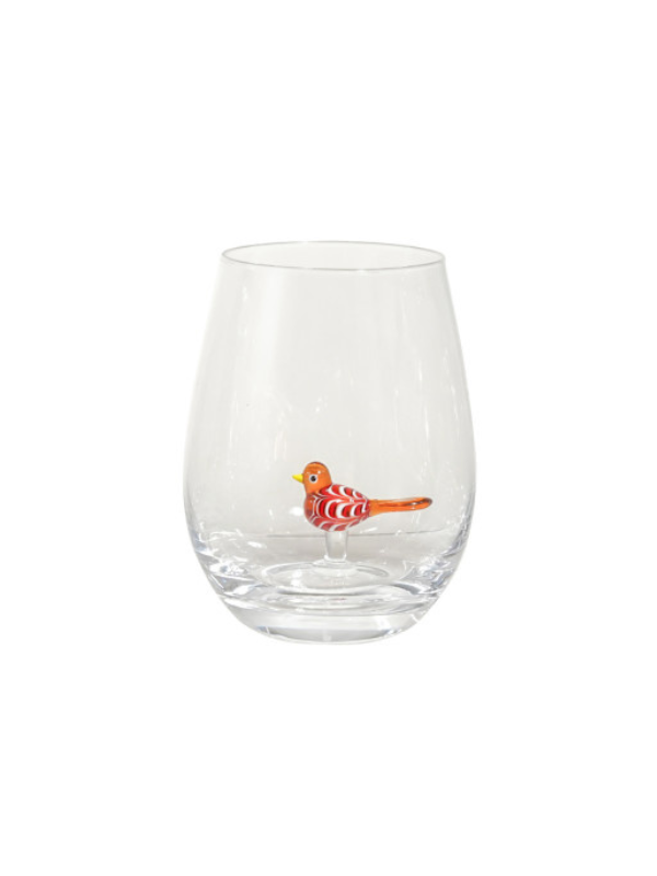 Stemless Wine Glass With Hand Blown Bird Inside