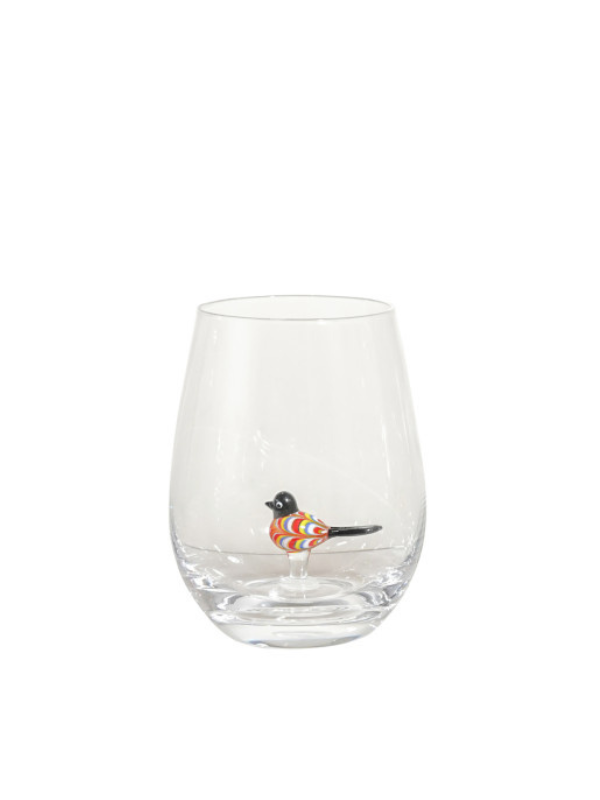 Stemless Wine Glass With Hand Blown Bird Inside