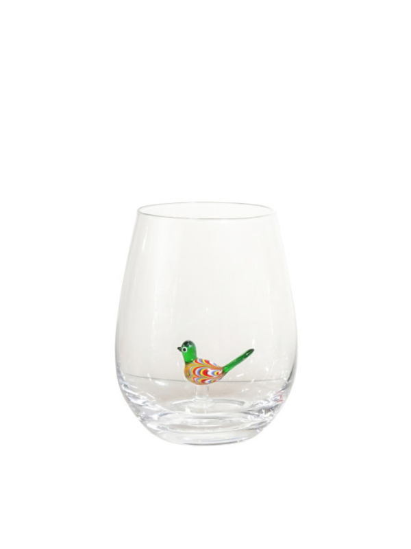 Stemless Wine Glass With Hand Blown Bird Inside