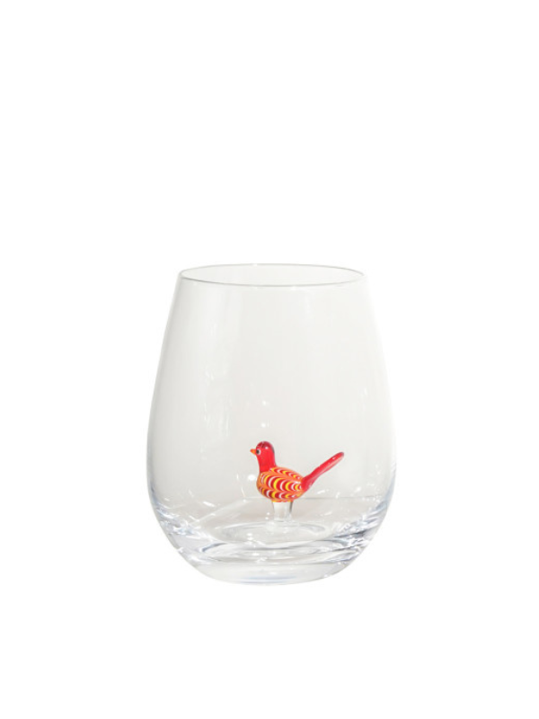 Stemless Wine Glass With Hand Blown Bird Inside