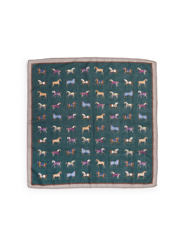 Horse Play Soft Square Scarf with Horse Design and Lace Edge
