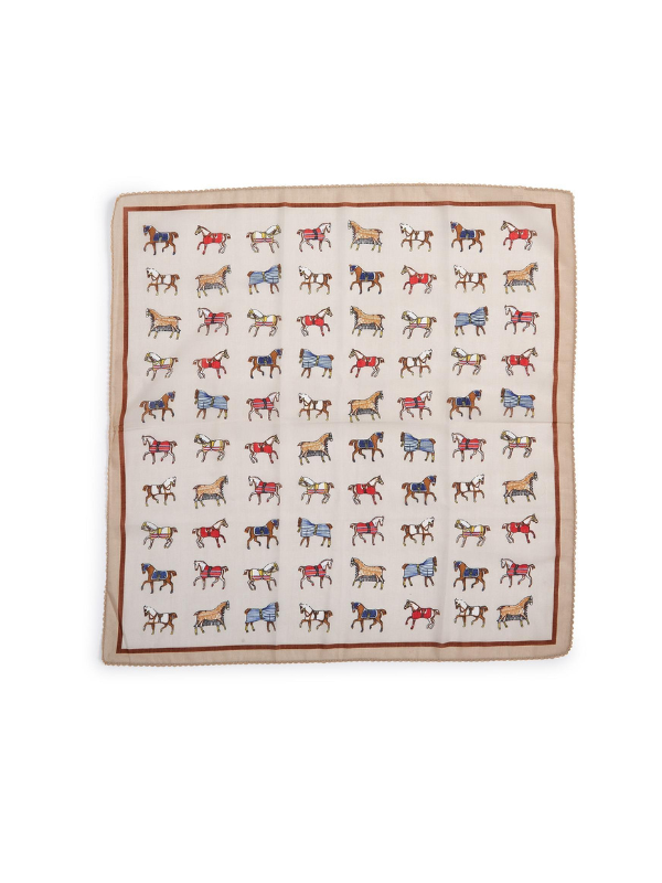 Horse Play Soft Square Scarf with Horse Design and Lace Edge