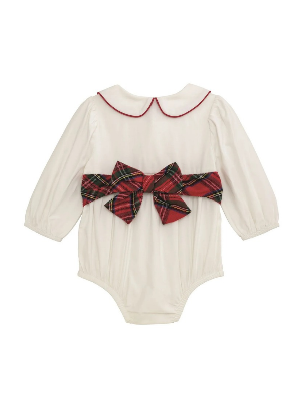 White Poplin Tartan Bow Bubble By Mudpie