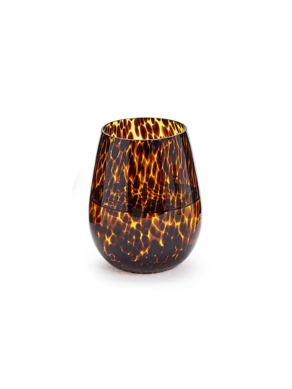 Tortoise Print Stemless Wine Glass