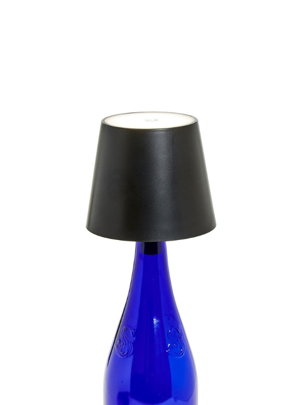 LED Portable Cordless Black Lampshade Bottle Lamp with Stopper Attachment