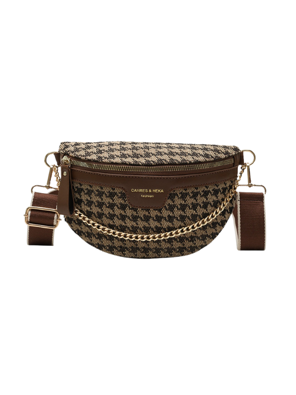 Brown Houndstooth Crossbody Purse