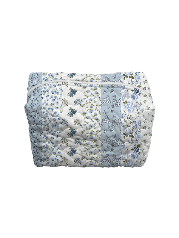 Paige Patchwork Stripe Blue Quilted Large Makeup Bag