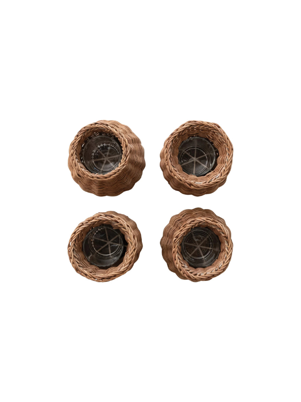 Hand-Woven Natural Rattan Vase with Removable Glass Insert