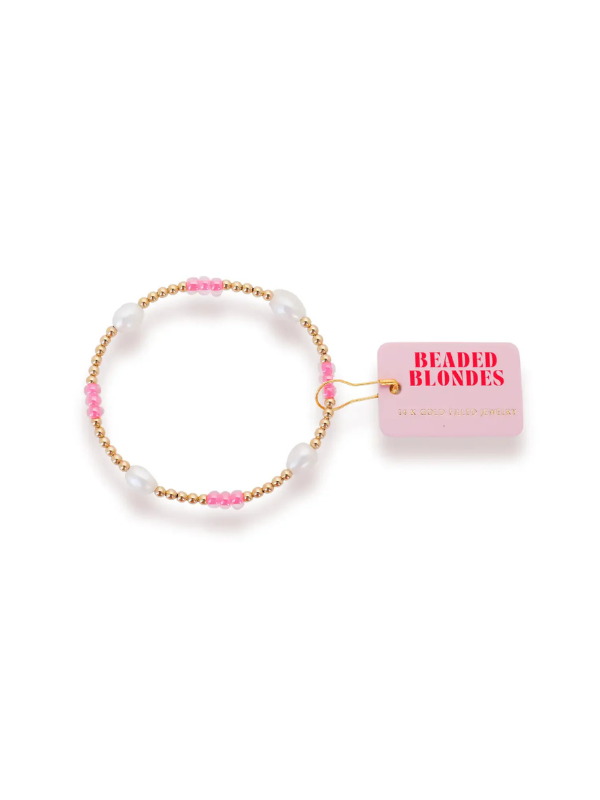 Extended Hot Pink Pearl Poppi Gold Beaded Bracelet