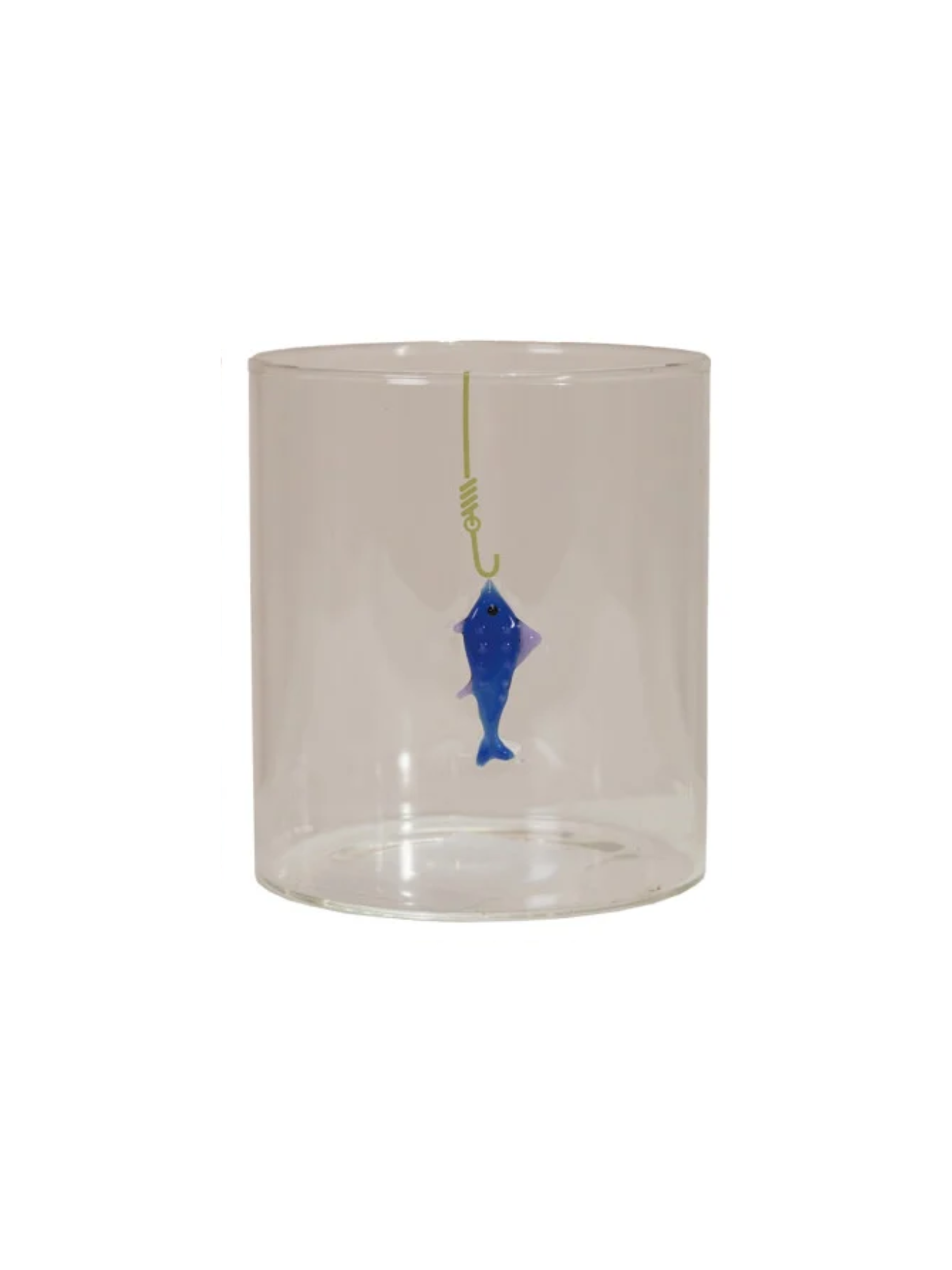 12 oz. Hand-Blown Drinking Glass with Fish On Hook- 3 Styles