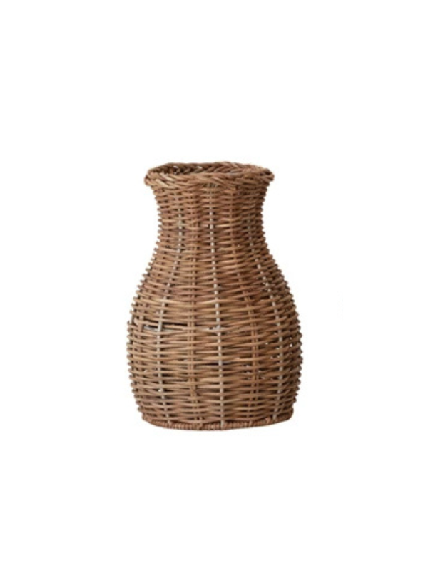 Hand-Woven Natural Rattan Vase with Removable Glass Insert