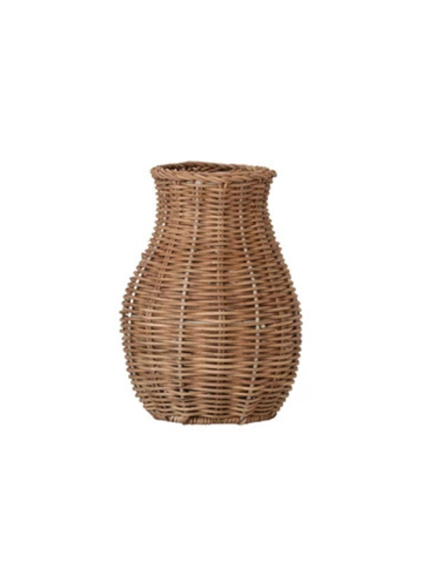 Hand-Woven Natural Rattan Vase with Removable Glass Insert