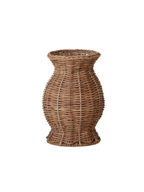 Hand-Woven Natural Rattan Vase with Removable Glass Insert