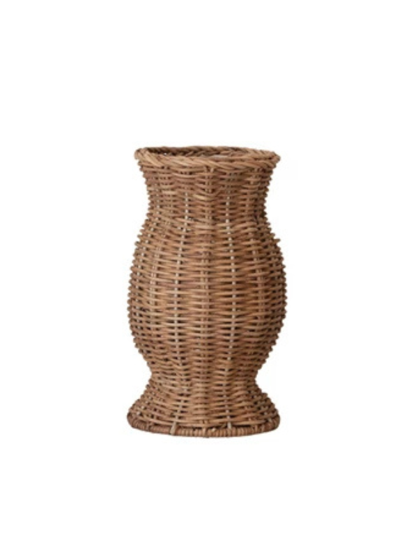 Hand-Woven Natural Rattan Vase with Removable Glass Insert