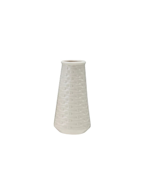 Cream Color Embossed Stoneware Basket Weave Vases