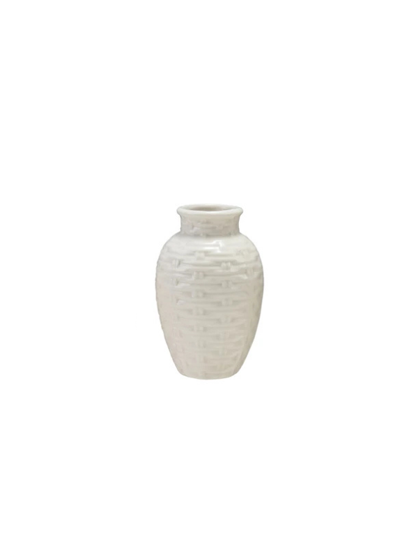 Cream Color Embossed Stoneware Basket Weave Vases