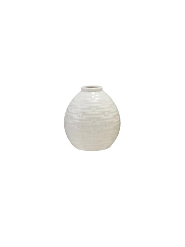 Cream Color Embossed Stoneware Basket Weave Vases