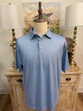 Blue checkered patterned performance athletic polo collared golf shirt by southern marsh 