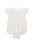 white baby romper with peter pan sleeves detailing