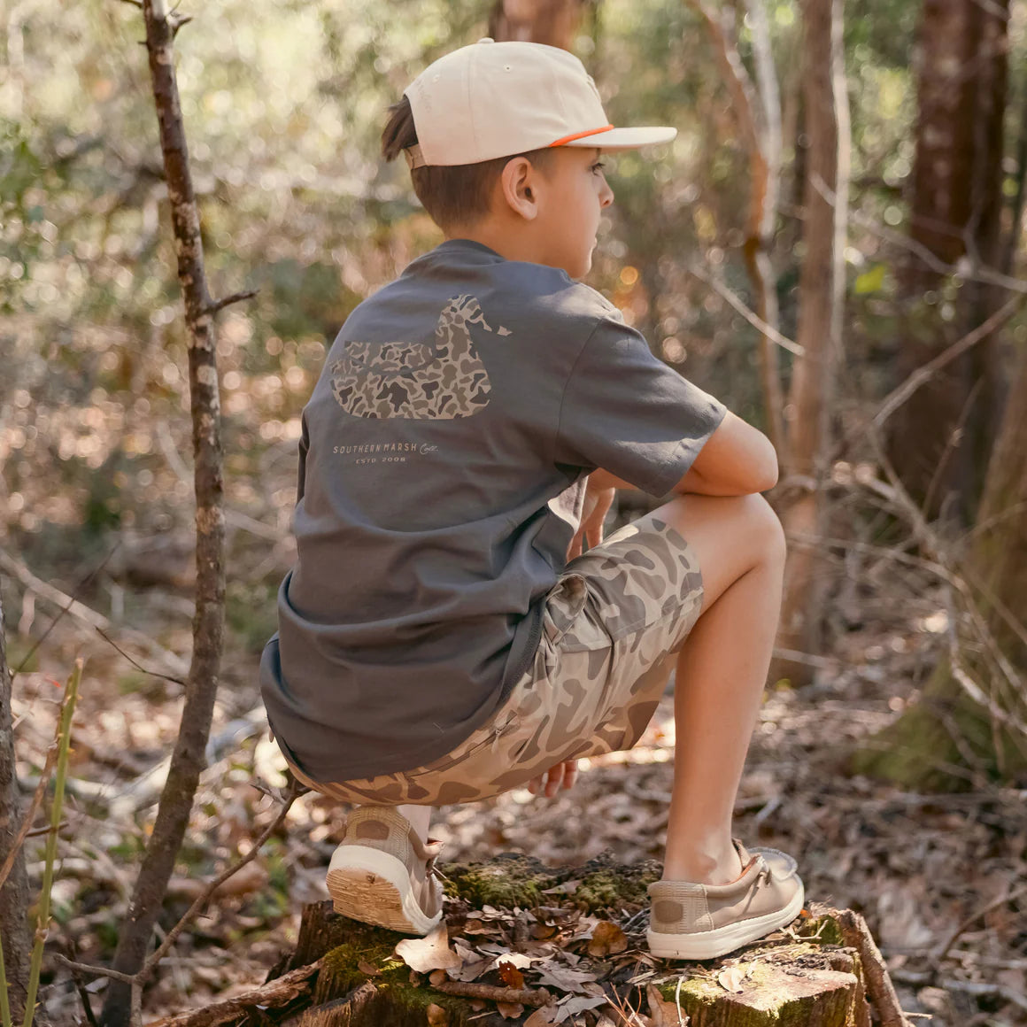 YOUTH Camo Duck Originals Tee in Iron Gray by Southern Marsh