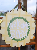 Scalloped Yellow Plaid Welcome Baby Door hanger 