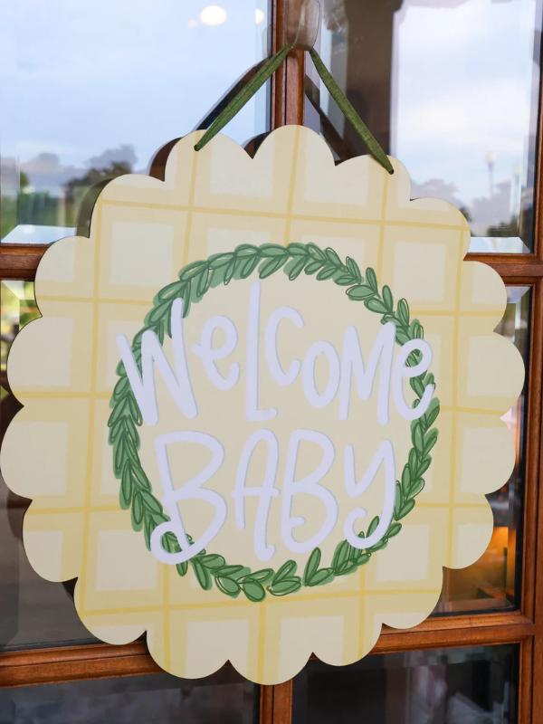 Scalloped Yellow Plaid Welcome Baby Door hanger 