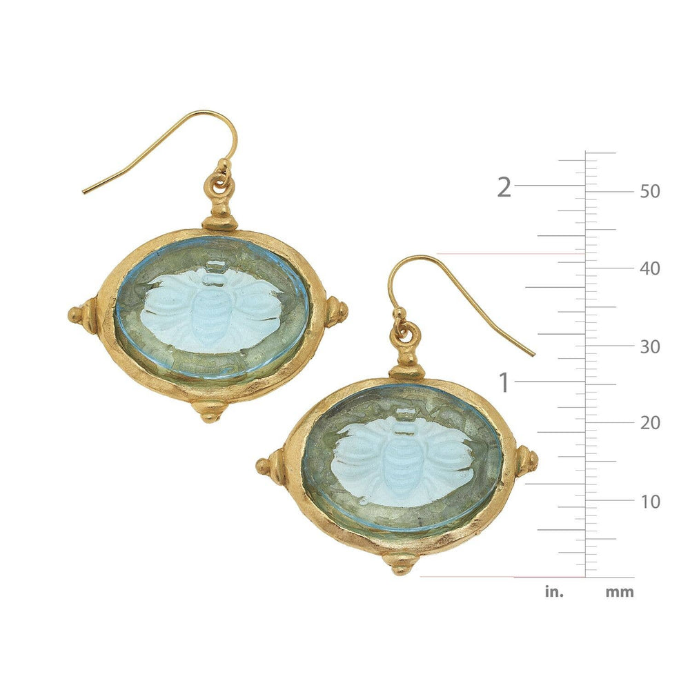 Aqua Venetian Glass Bee Intaglio Earrings