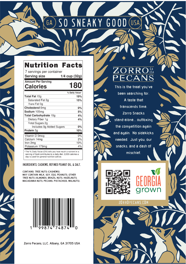 Zorro Snacks Salted Cashews (8oz)