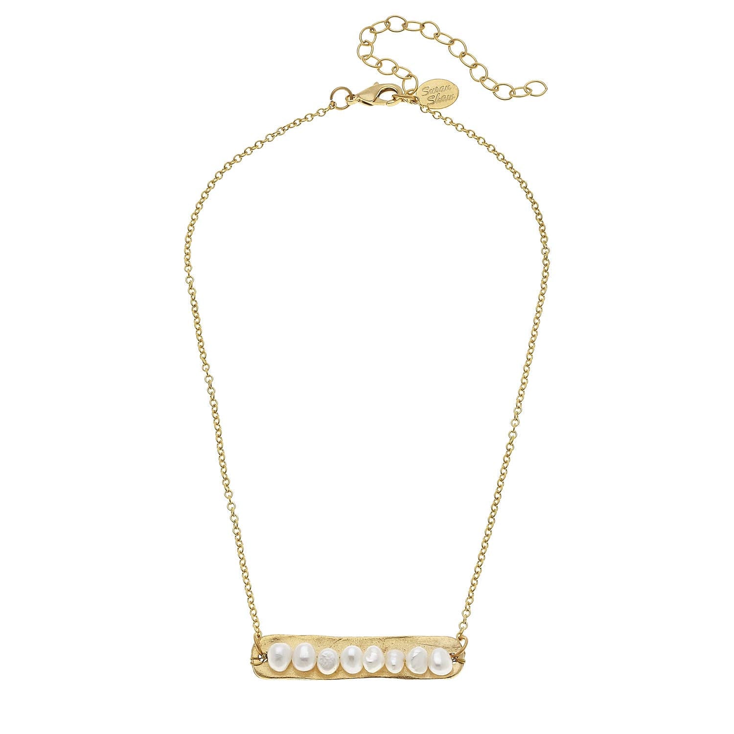Genuine Freshwater Pearls on Gold Bar Necklace by Susan Shaw