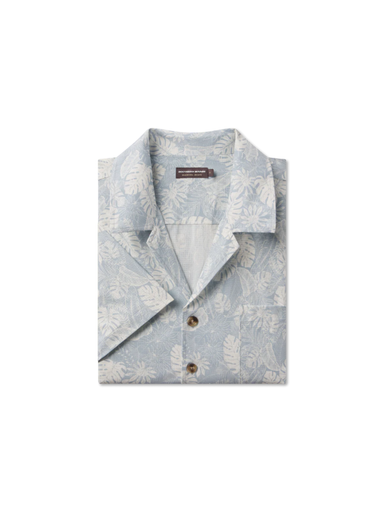 Short-sleeve button down shirt with a tropical leaf pattern 