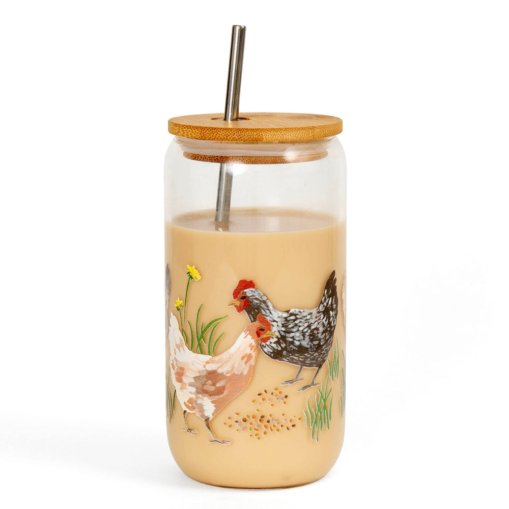 Water Color Hen Glass Can