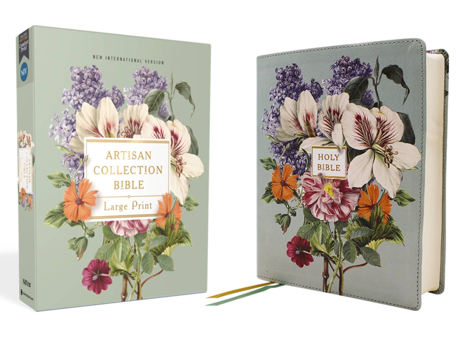 NIV Artisan Collection Bible Large Print Leathersoft Sage Floral