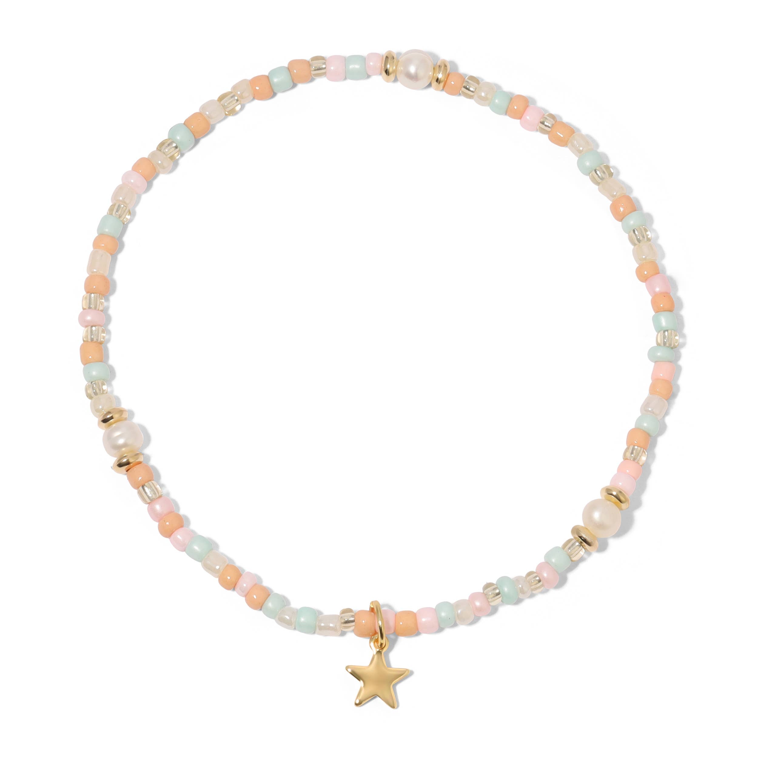 Ankle Bracelet | Sunrise (Pink-Coral) Seed Beads and Pearls