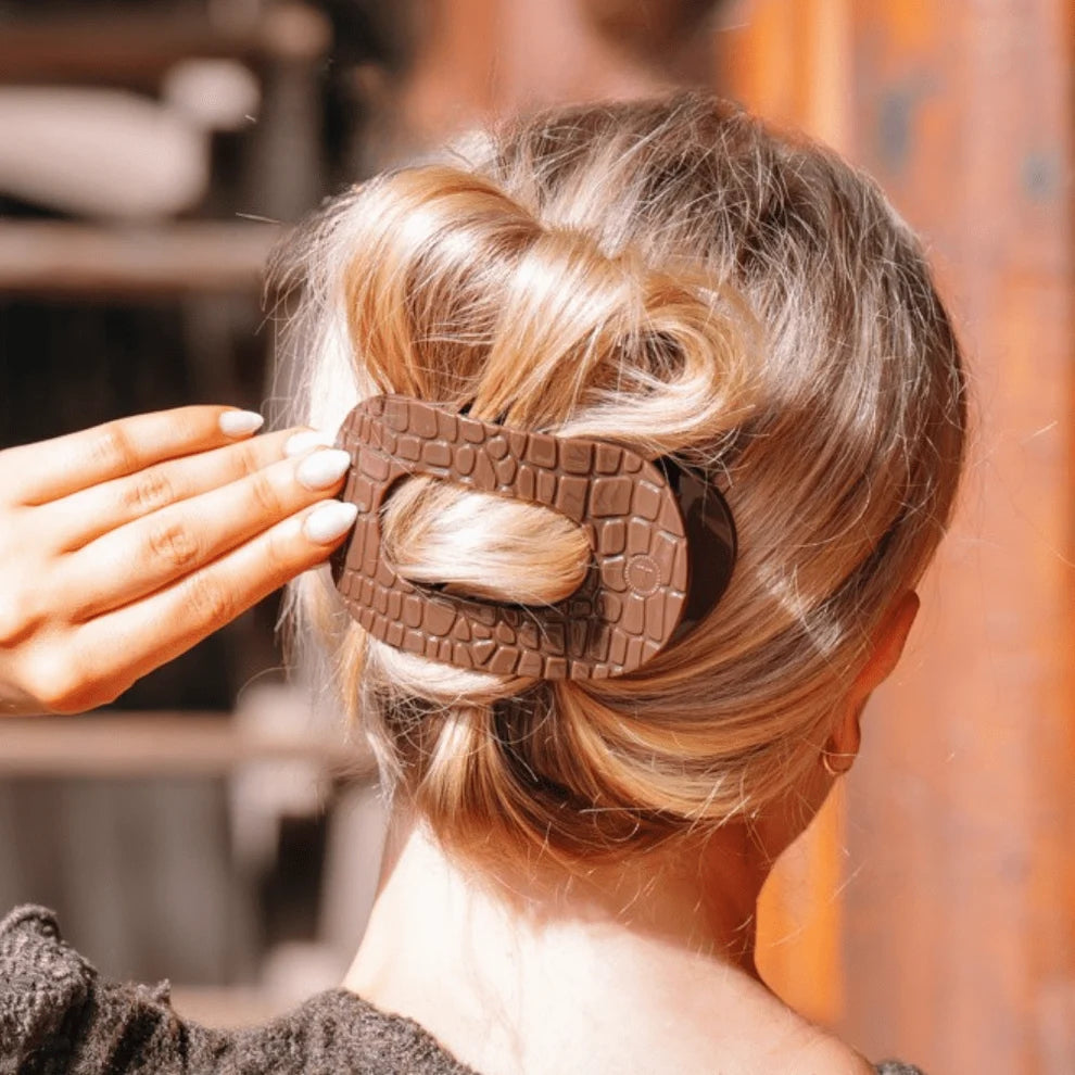 Brown Crocodile Large Flat Round Hair Clip