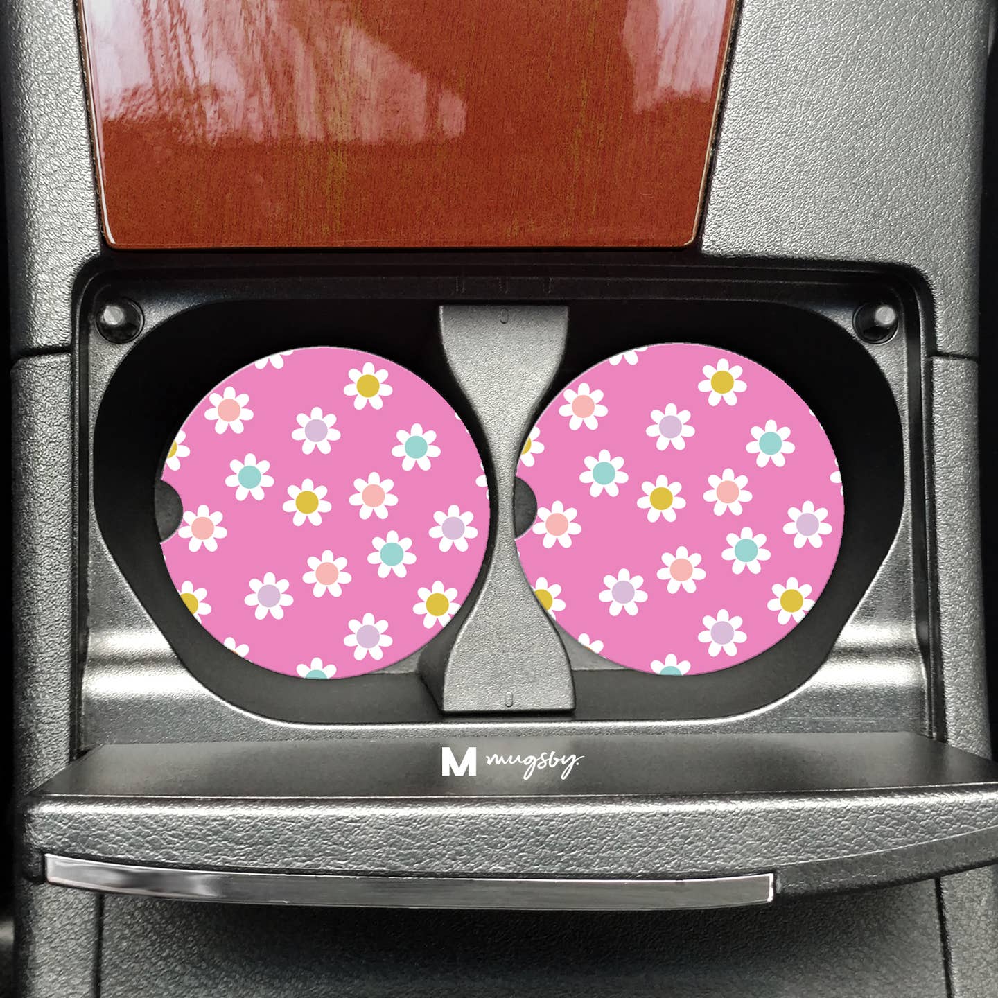 Flower Power Retro Pink Car Coaster