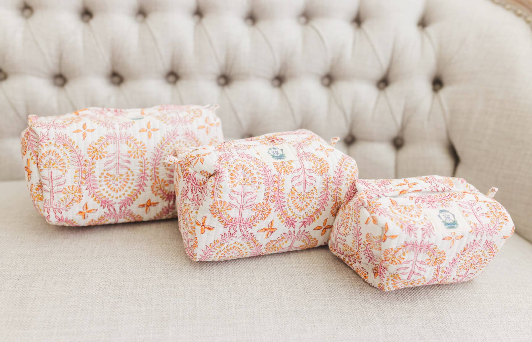 Dahlia-Quilted Cosmetic Bags-set of 3