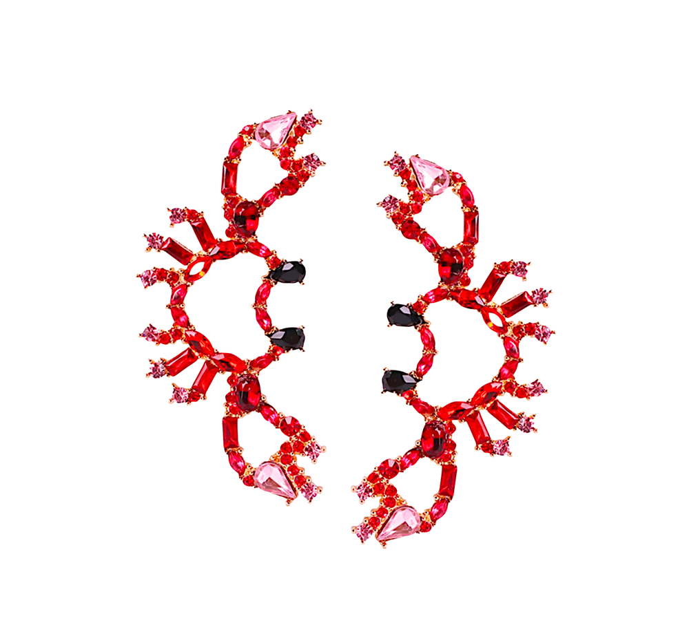 Rhinestone crab statement earrings featuring a sparkling crab design with coastal-inspired style.
