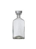 Clear recycled glass decanter with a rectangular silhouette and matching glass stopper, ideal for serving whiskey, bourbon, wine, or displaying as a decorative bar accessory.